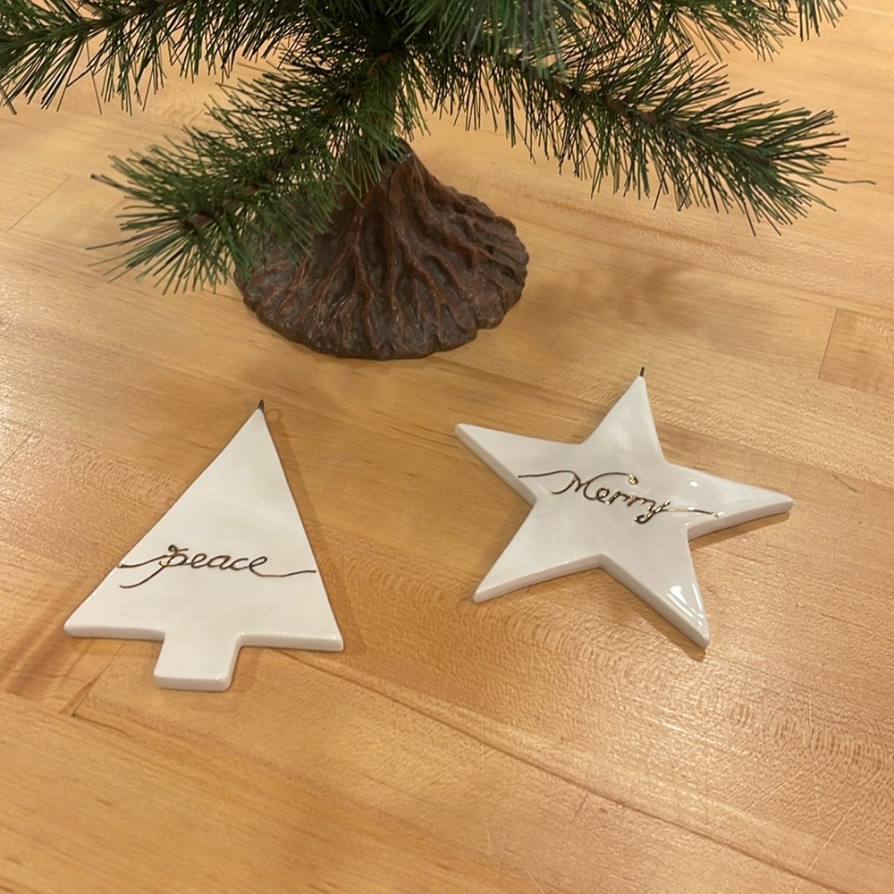 Ornaments- Classy Minimalist Star and Tree - Two Large White Ceramic Set